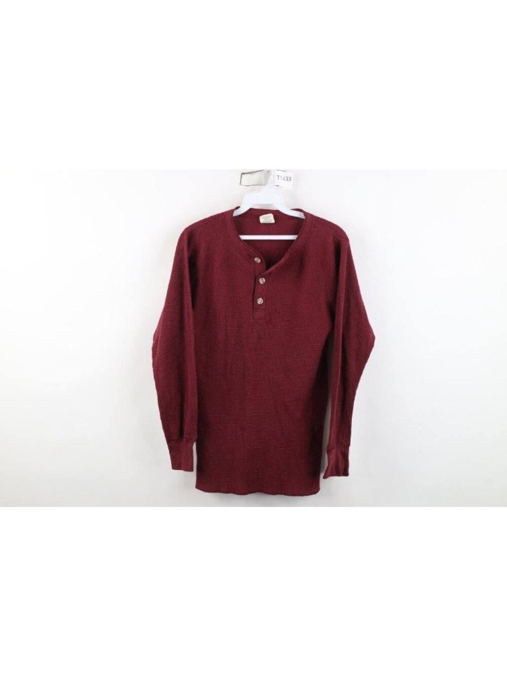Vtg 90s Blank Thermal Waffle Knit Henley T-Shirt Mens Size L Red Long Sleeve USA
